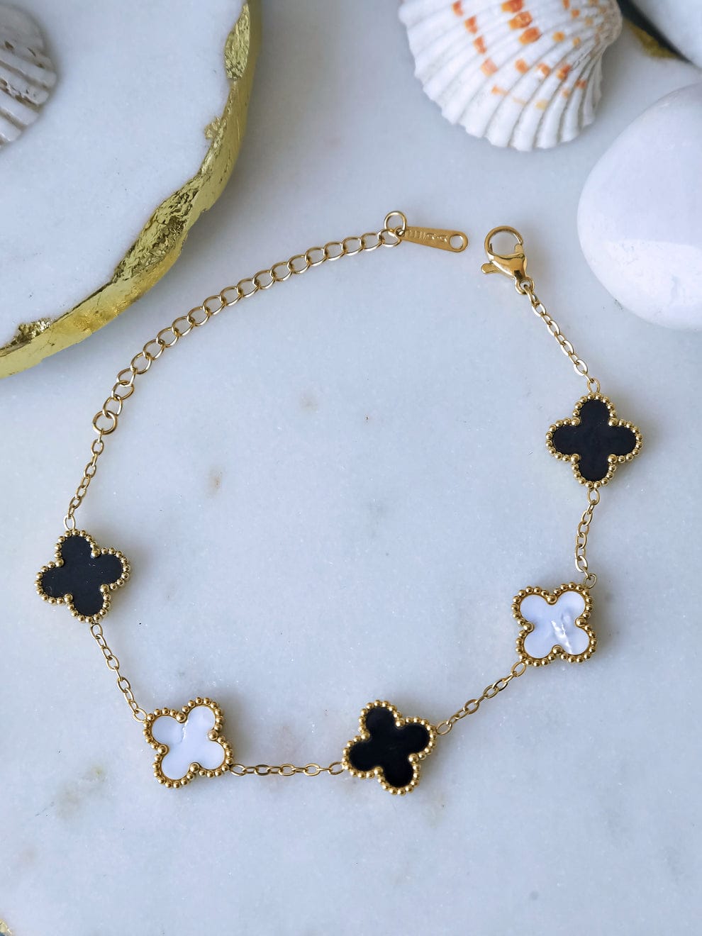 Clover Charm Bracelet in Black and White